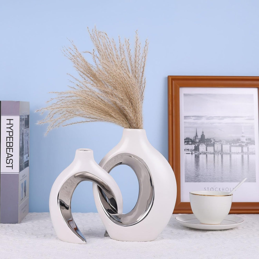 XIAOMAGG Keramik Vase，2er Set Hohle Weisse Moderne Vasen für Nordisches, Vasen Deko, ästhetische Boh