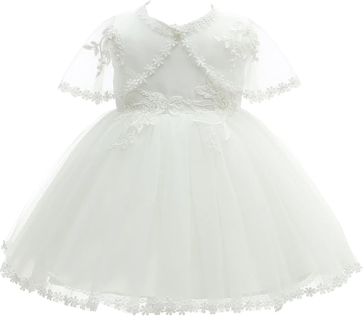 Baby Mädchen Weiss Taufkleid mit Haube Neugeborenen Taufe Kleid Spitzenkleid für Hochzeit Geburtstag