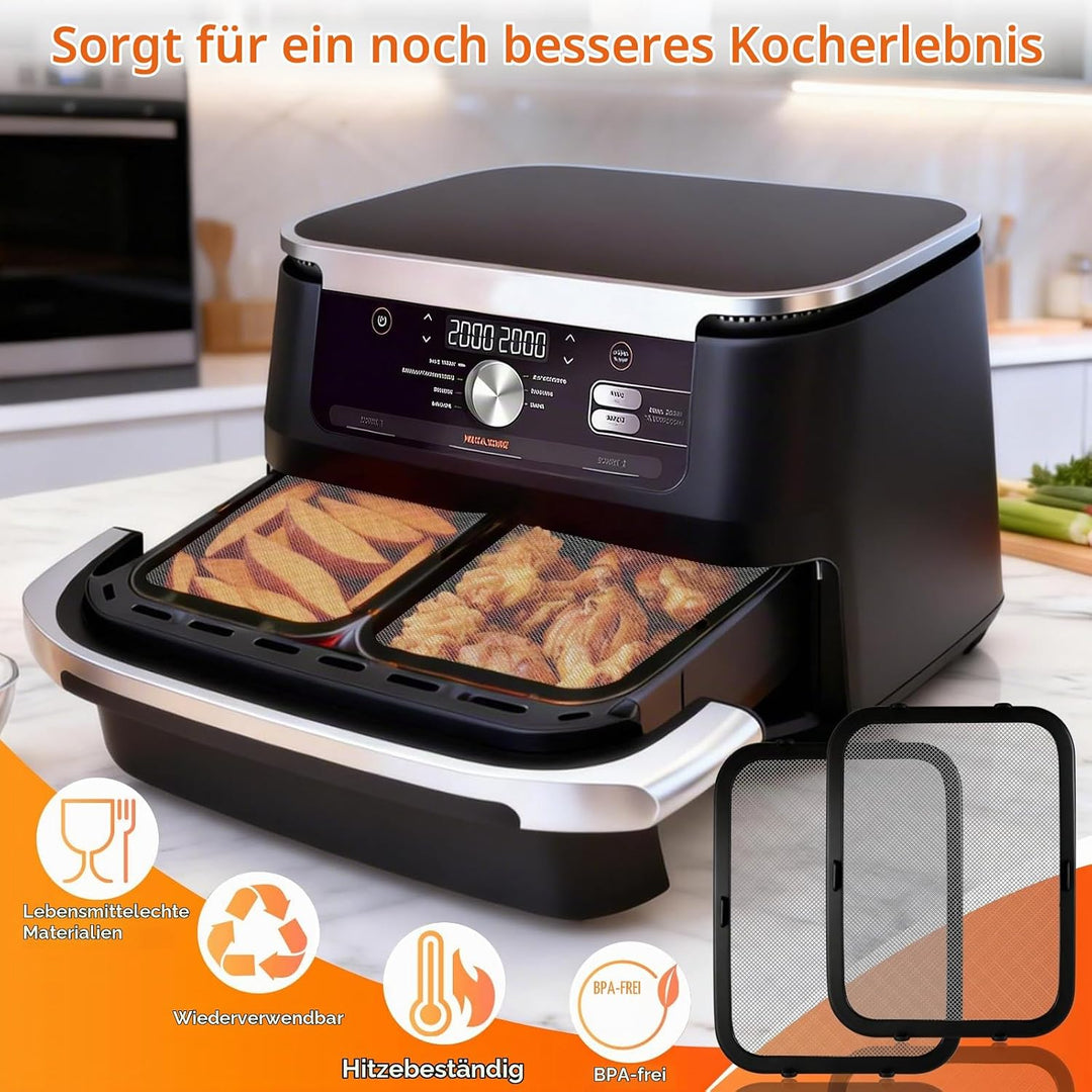 2 Stück Edelstahl Spritzschutz Heissluftfritteuse Zubehör für Ninja Foodi FlexDrawer Dual Zone AF500