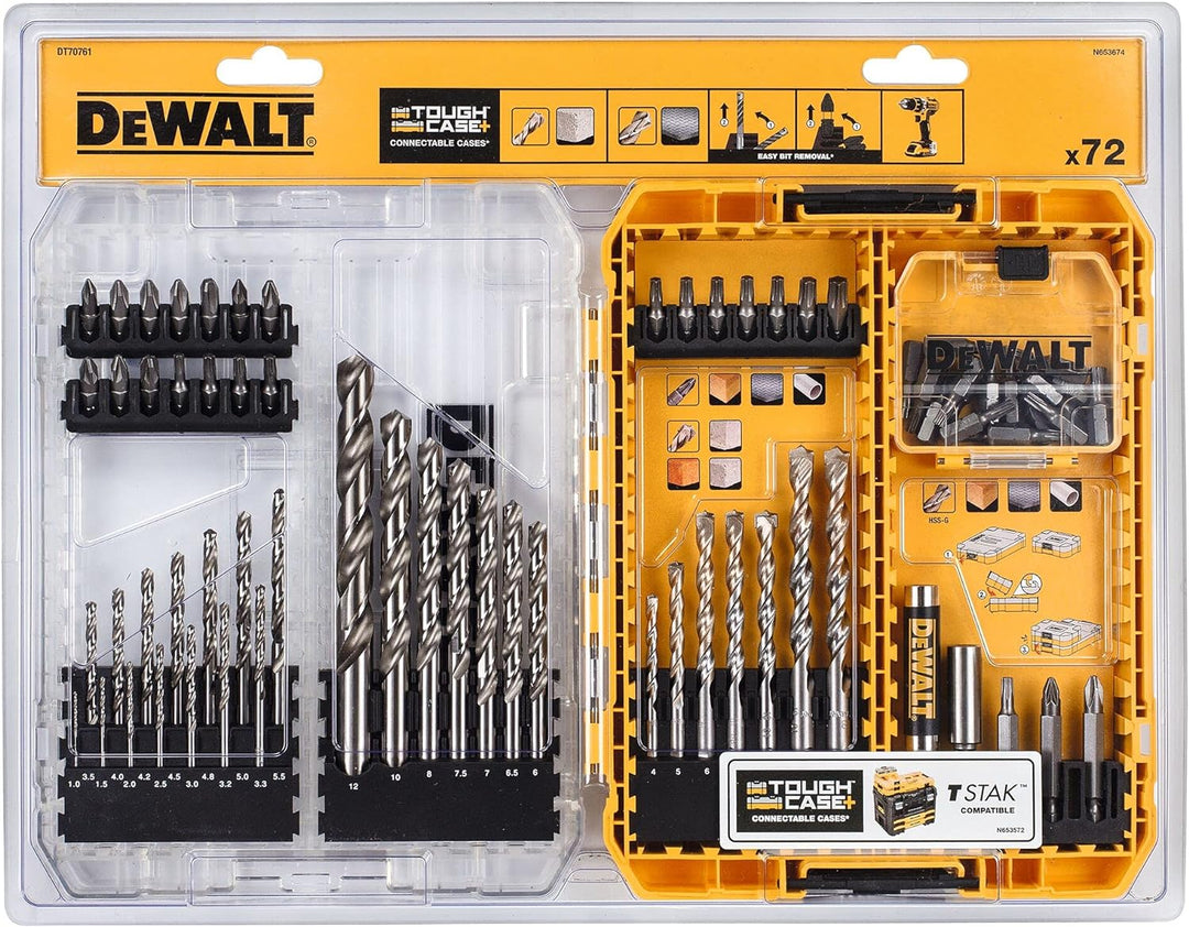Dewalt Stein-, Metallbohrer und Bit-Set DT70761 (72-teilig, Extreme Steinbohrer, Extreme 2 HHS-G Met