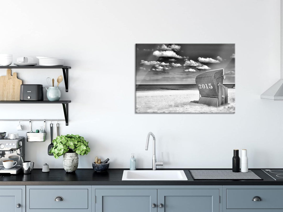 Pixxprint Glasbild | Wandbild aus Echtglas | Strandkorb an der Nordsee | 100x70 cm | inkl. Aufhängun