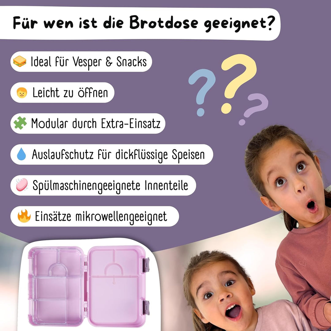 BEARFOOT Brotdose Kinder mit Fächern, BPA frei, Lunchbox, Bento box, Brotbox, Brotdose Mädchen & Jun