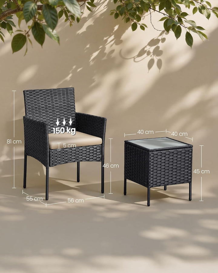 SONGMICS Balkonmöbel, Gartenmöbel-Set, aus PE-Polyrattan, Lounge-Set, Tisch und 2 Stühle, Terrassenm