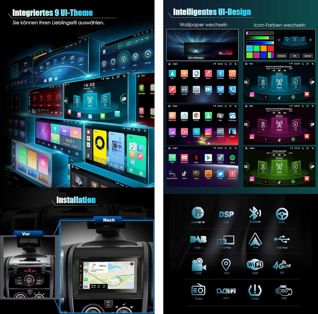 Erisin 7 Zoll 8-Kern 4GB RAM 64GB ROM Android 12.0 Autoradio Bluetooth mit GPS Navi Für FIAT Ducato