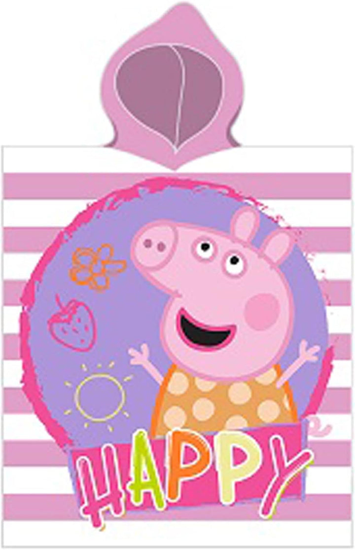 Peppa Wutz Pig Kinder Kapuzen Bade-Poncho Happy 55x110 cm 100% Baumwolle Veloursqualität Poncho Bade