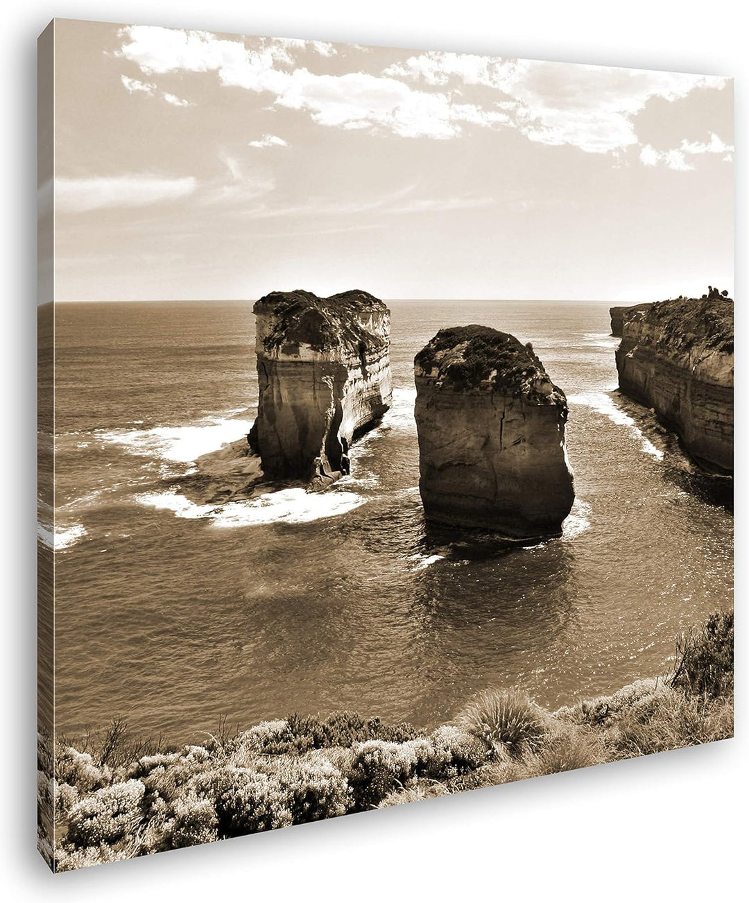 deyoli Felsenküste in Australien im Format: 60x60 Effekt: Sepia als Leinwandbild, Motiv auf Echtholz