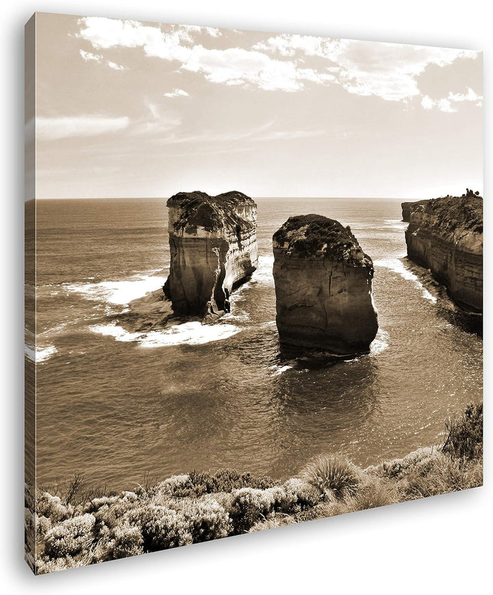 deyoli Felsenküste in Australien im Format: 60x60 Effekt: Sepia als Leinwandbild, Motiv auf Echtholz