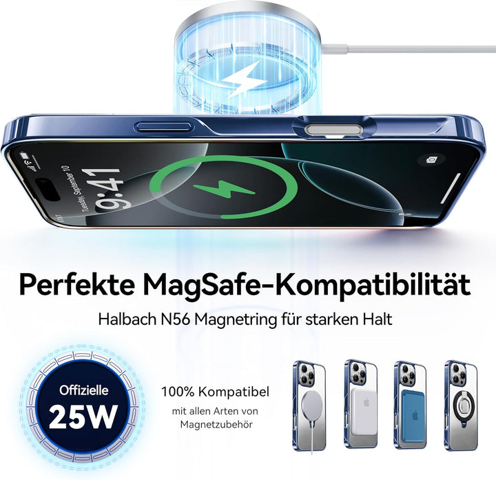 CASEKOO Original Titan Blau für iPhone 16 Pro Hülle mit MagSafe & Unsichtbarer Ständer [Militärschut