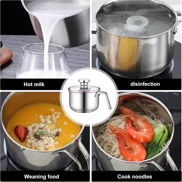 Edelstahl Milchtopf mit Deckel, 1.25L Kochtopf Induktion mit Griff, Simmertopf Puddingtopf, Milchtop