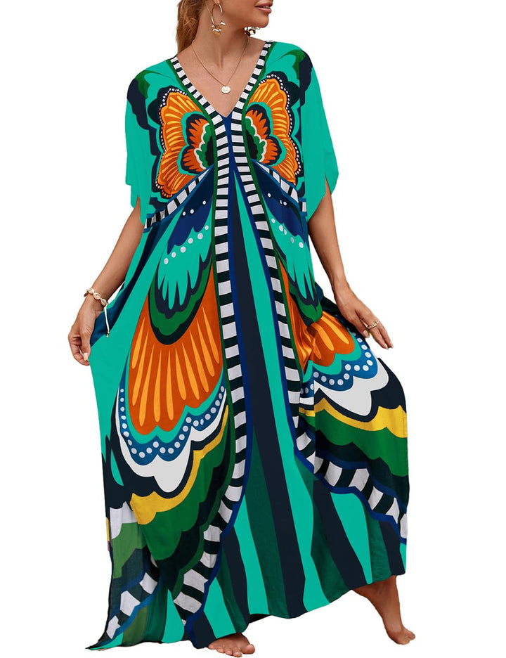 Bsubseach Lose Kaftan Kleider für Frauen Kurzarm Badeanzug Cover Up Casual Urlaub Outfits Grün Blau,