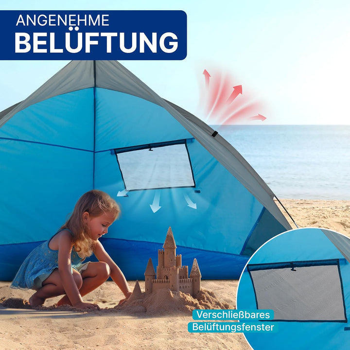 EXPLORER Reise Strandmuschel mit UV Schutz 80+ [240x125x125cm] kleines Packmass [9x32cm] leicht [1Kg