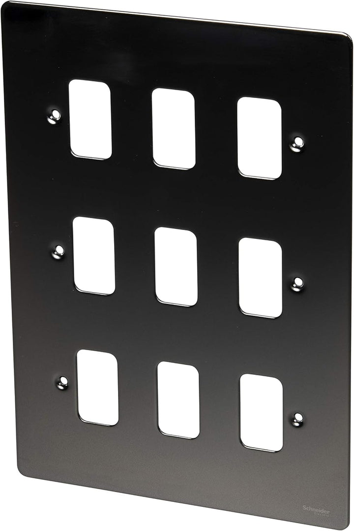 Schneider Electric GUG09GBN Ultimate flache Platte, Blende für 9 Schalter, mit Einbaurahmen, Schwarz