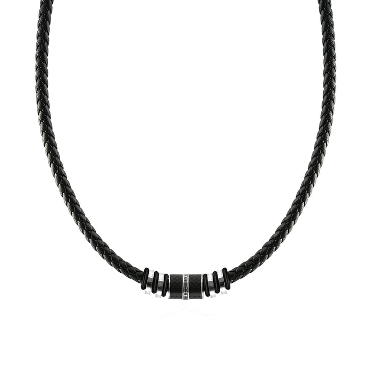 SHIEAGLELD Halskette Herren Leder, Herren Kette mit Edelstahl Halsband Anhänger, Geflochten Lederket