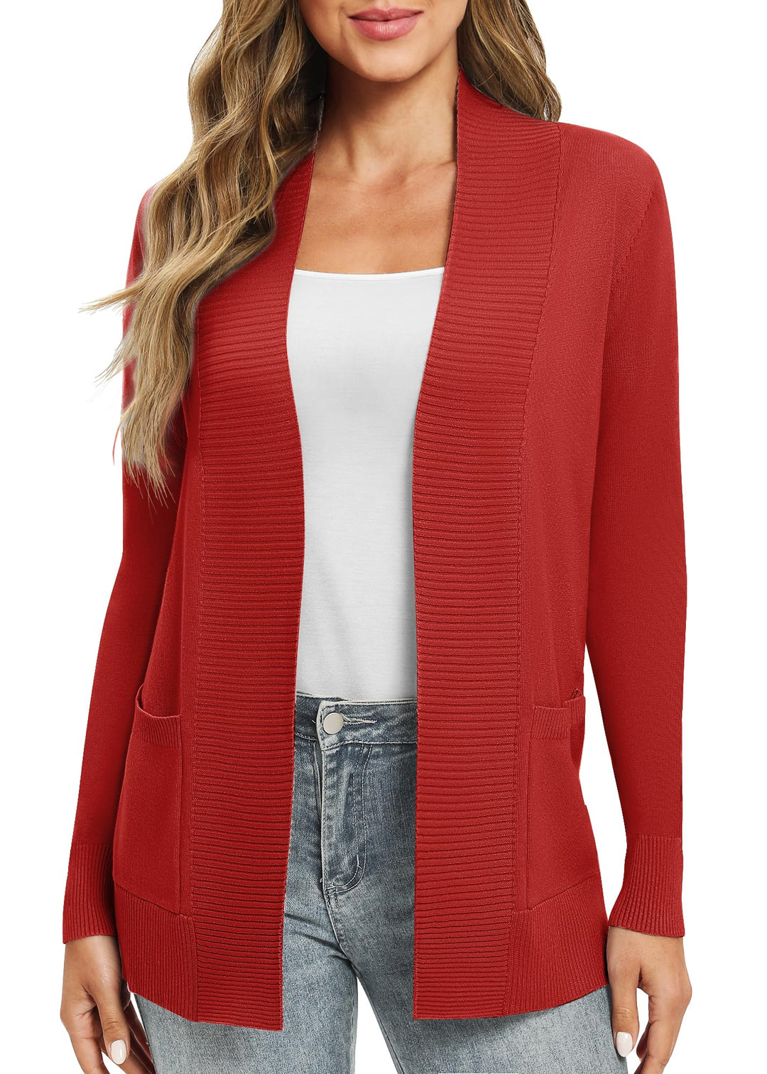 EXCHIC Damen Lange Ärmel Gestrickt Strickjacke Leicht Gemütlich Offene Vorderseite Lange Freizeitjac