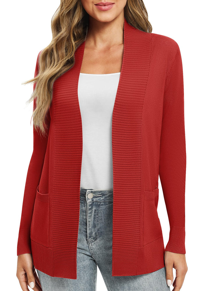 EXCHIC Damen Lange Ärmel Gestrickt Strickjacke Leicht Gemütlich Offene Vorderseite Lange Freizeitjac