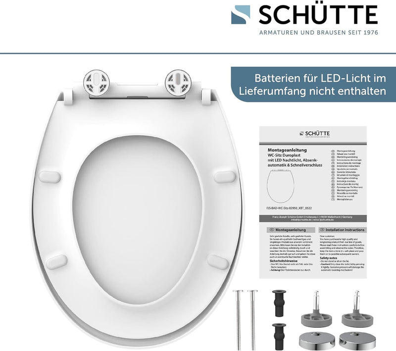 SCHÜTTE WC-Sitz mit Absenkautomatik und LED Nachtlicht | Leuchtender Klodeckel Schnellverschluss | W