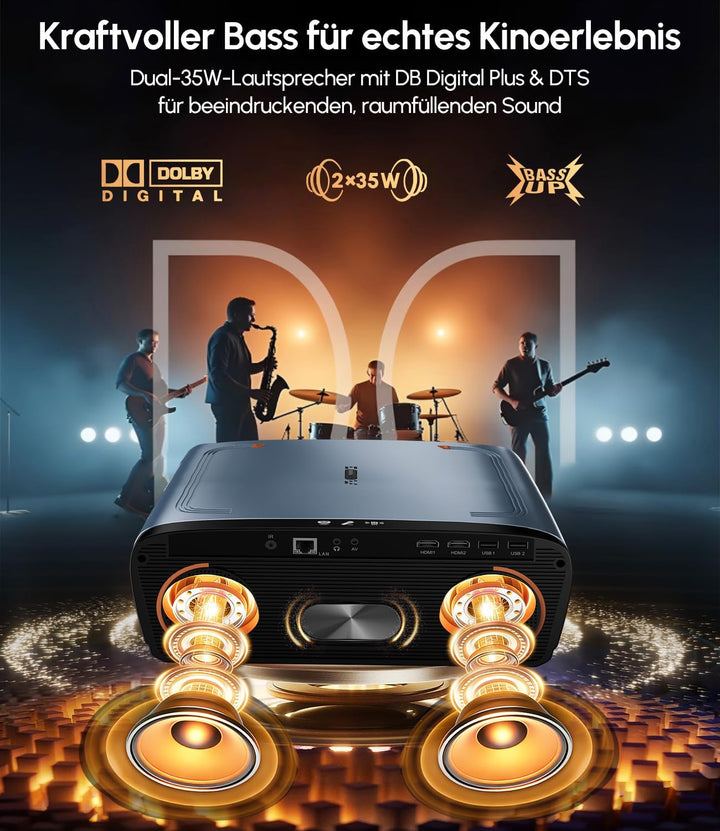 4K Smart Beamer mit Google TV – 2550 ANSI Lumen Tageslicht-Projektor, 70W Dolby Audio, ToF Autofokus