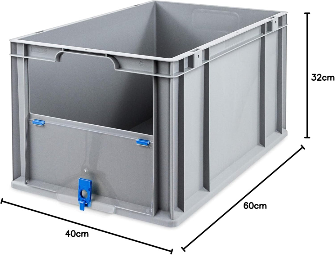 aidB Eurobox NextGen Insight Cover blau, 600x400x320 mm, Cover hoch, robuste Regalbox mit Entnahmeöf