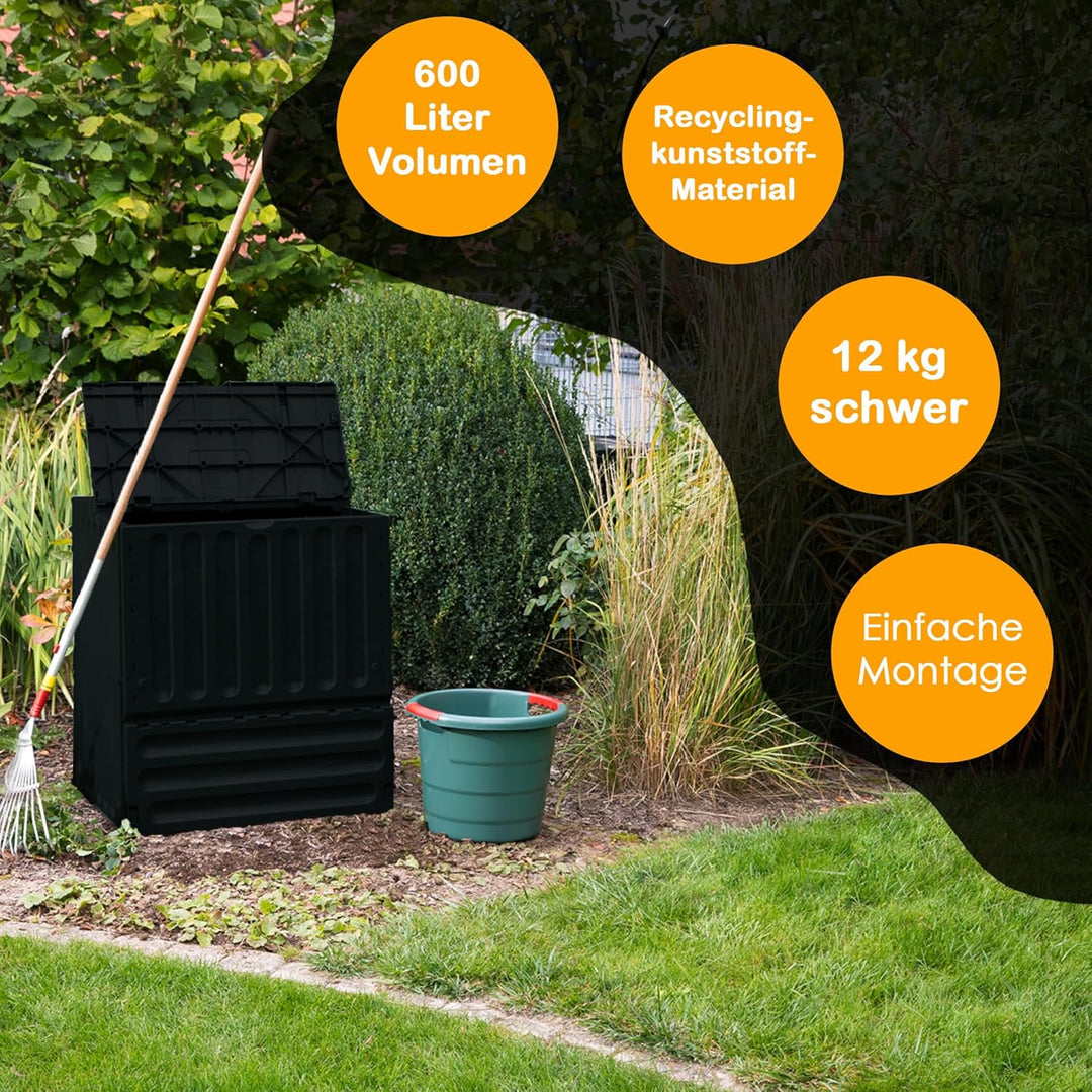 Eco-King Komposter für den Garten, 400 L, Schnellkomposter Kunststoff anthrazit, Composter Garten, K