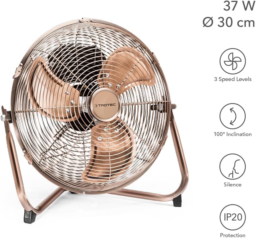 TROTEC Bodenventilator TVM 11 – 37 Watt, Neigungswinkel 100°, 3 Stufen, Ø 30 cm, kippfester Stand, l