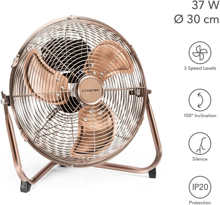 TROTEC Bodenventilator TVM 11 – 37 Watt, Neigungswinkel 100°, 3 Stufen, Ø 30 cm, kippfester Stand, l