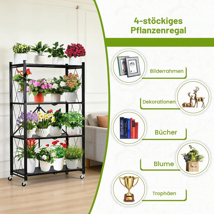 4-Tier Metallisches Pflanzenregal Klappregal:Die perfekte Pflanzentreppe Ohne mühsame Installation.