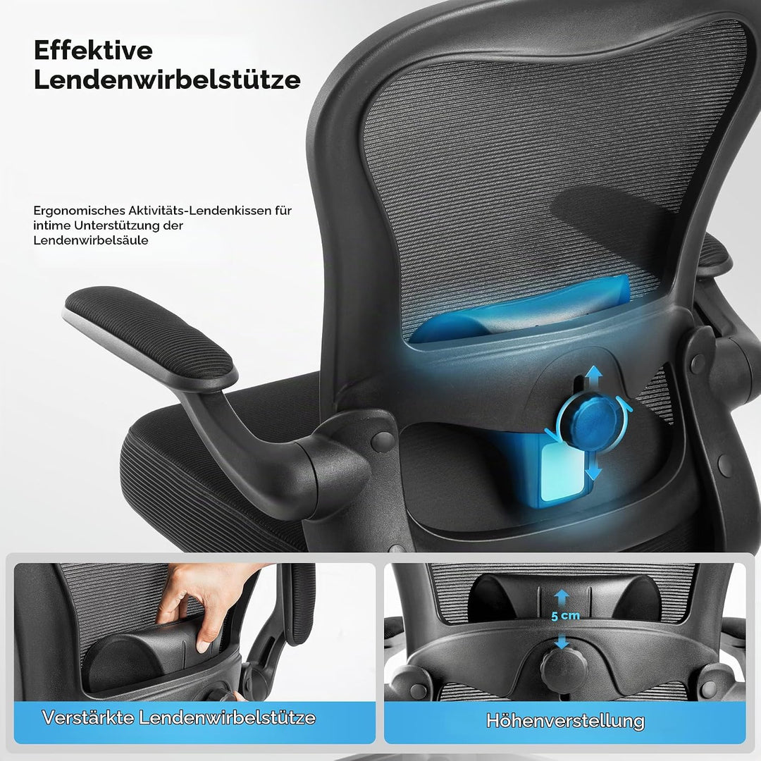 ALPHA HOME Bürostuhl Ergonomischer Schreibtischstuhl mit Lendenwirbelstütze, Höhenverstellbar, Büros