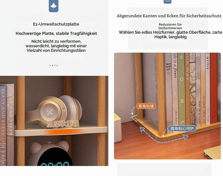 Desktop-mehrschichtiges Bücherregal-Speicherregal, grosse Kapazität Massivholz-Speicherwand auf dem