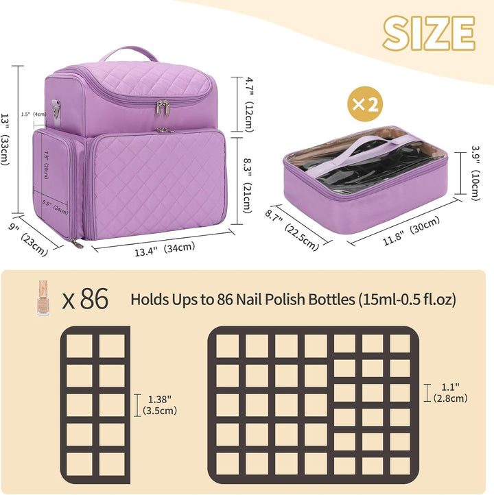 Nagelkoffer mit Extra Grosser Kapazität – Nagellack Koffer für 86 bis 100+ Flaschen & Nagellampe, Do
