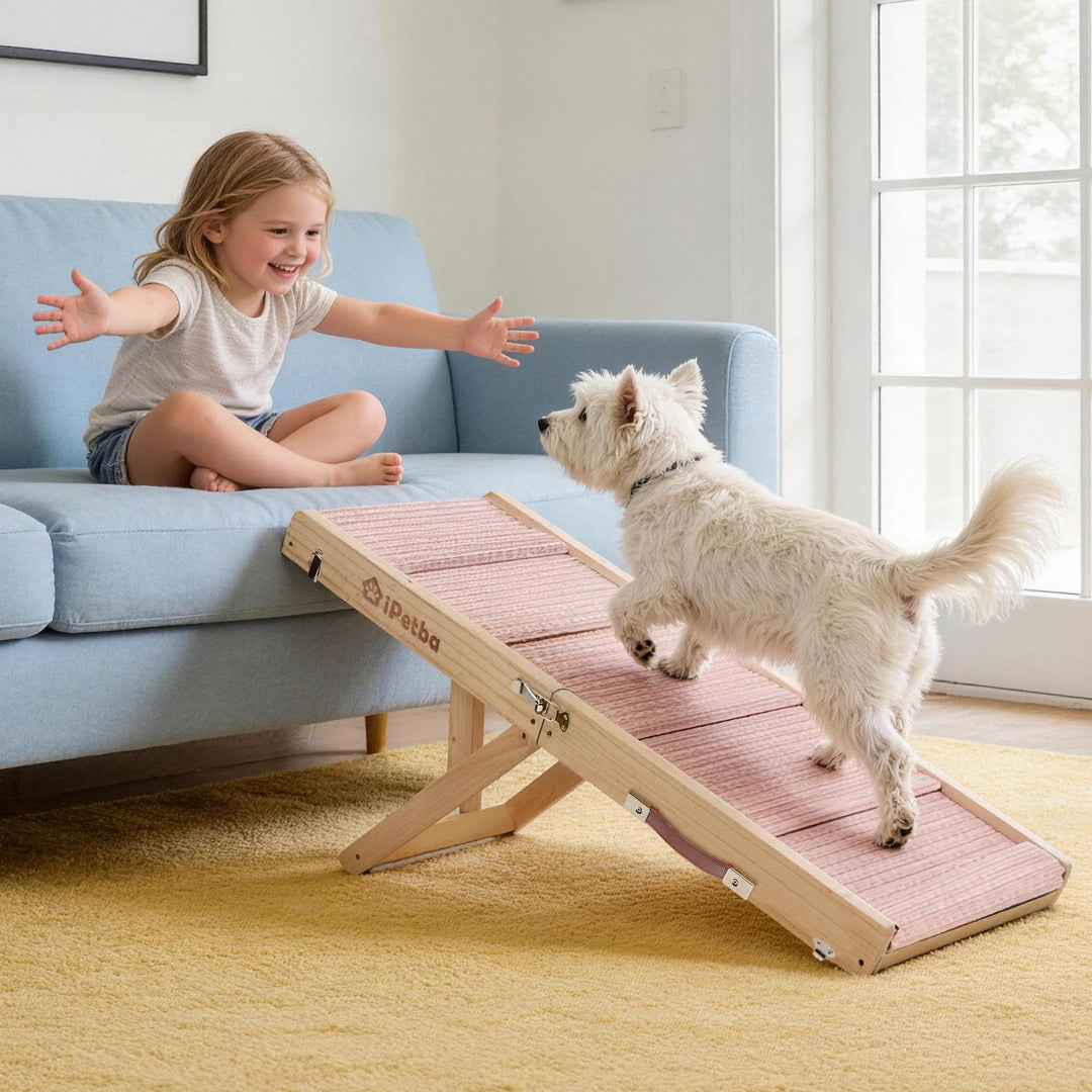 Hunderampe für Sofa und niedrige Möbel, rosa, für kleine Hunde bis 16 kg, höhenverstellbar, klappbar