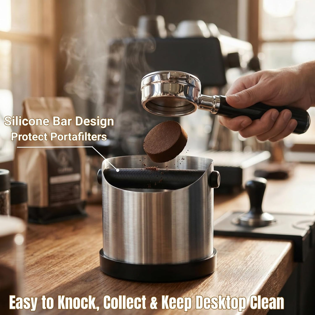 Abklopfbehälter für Siebträger, 700ml Klein Edelstahl Espresso Kaffee Knock Box, Abklopfschale Knock