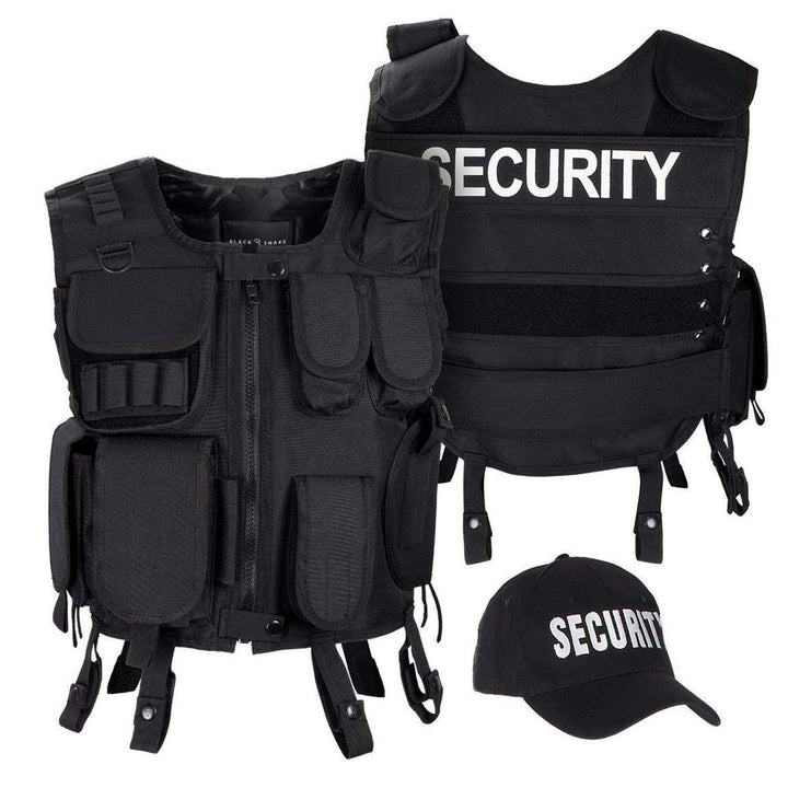 Black Snake SWAT FBI Security Police Agenten Kostüm Einsatzweste und Baseball Cap XL-XXL SECURITY, X