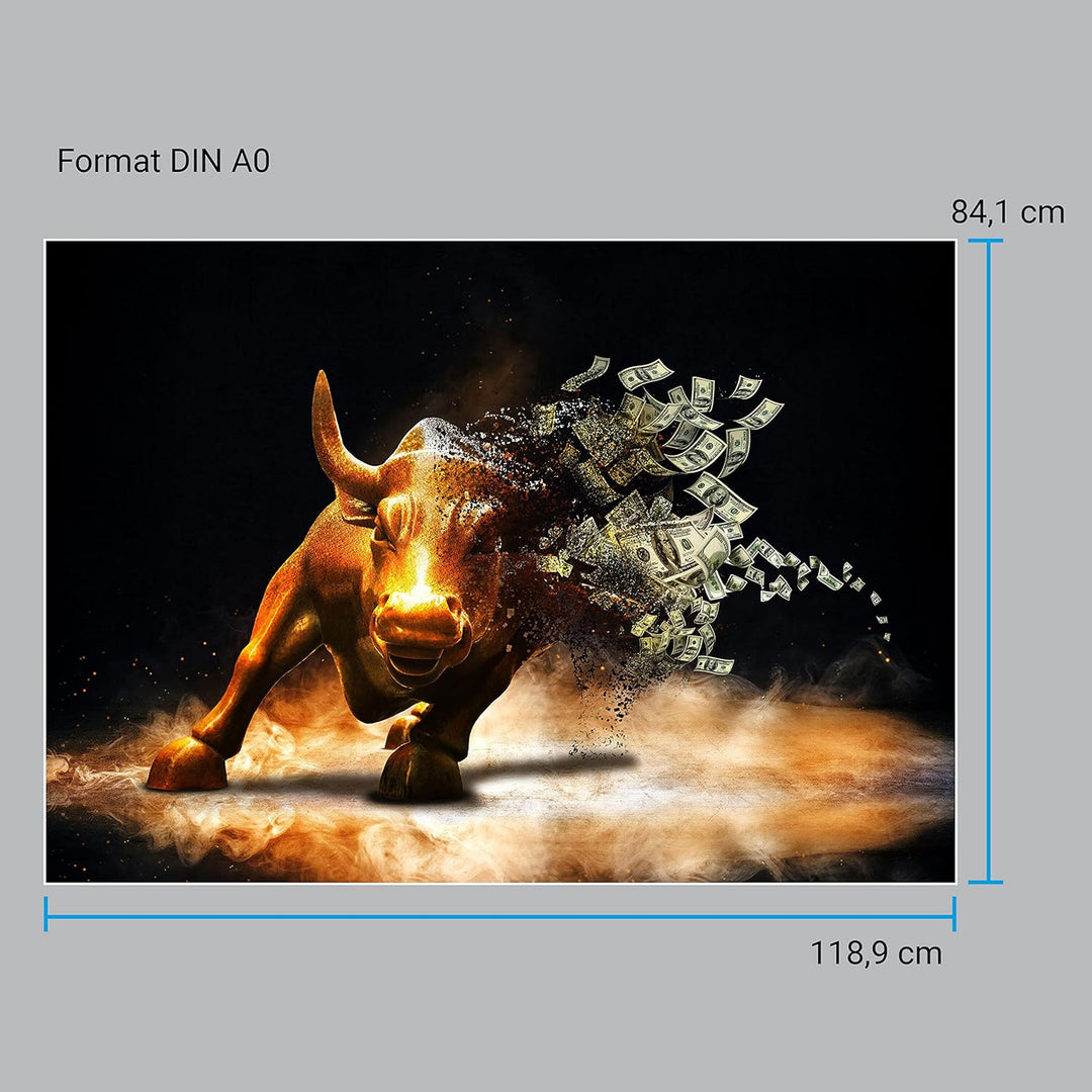 wandmotiv24 Poster als Wanddeko, Grösse Din A0, Goldener Stier, Dollar, Geldscheine, Geld, Tier, Mod