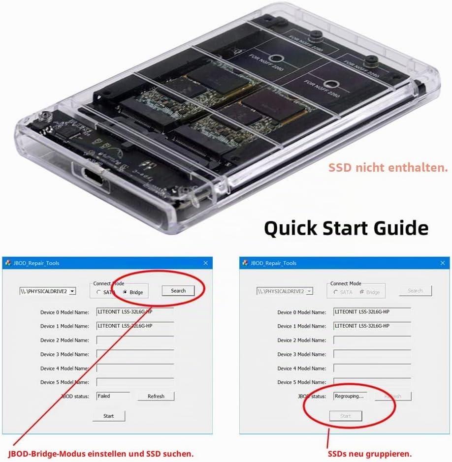 NFHK Dual NGFF B+M-Key M.2 SSD Karte JOBD Raid0 Span Bridge zu USB3.0 Typ-C USB-C 2.5Zoll SATA Combo