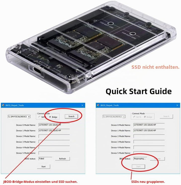 NFHK Dual NGFF B+M-Key M.2 SSD Karte JOBD Raid0 Span Bridge zu USB3.0 Typ-C USB-C 2.5Zoll SATA Combo