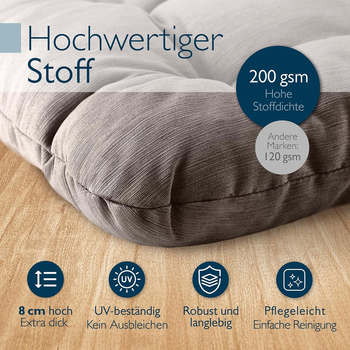 Beautissu 4er Set Premium Stuhlkissen UV-beständig robust für Balkonstühle | 35x35cm Taupe 8cm dick