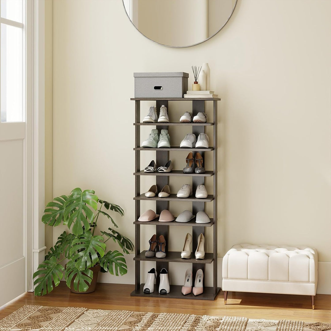 COSTWAY 8 stufiges Schuhregal schmal, Schuhschrank aus Holz höhenverstellbar, Schuhständer Schuh-Org