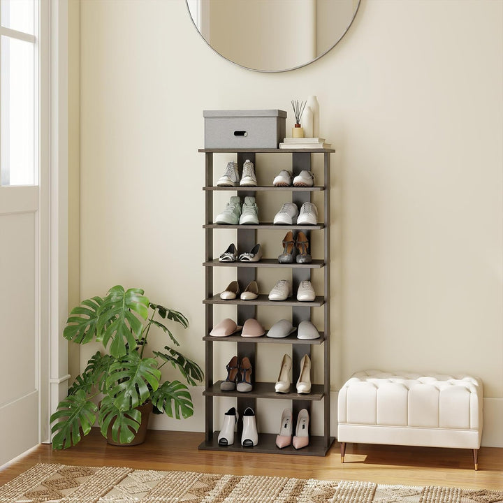 COSTWAY 8 stufiges Schuhregal schmal, Schuhschrank aus Holz höhenverstellbar, Schuhständer Schuh-Org