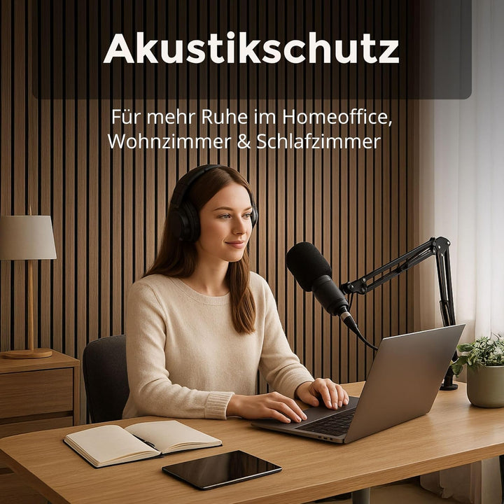 Dalsys Akustikpaneele 60x60cm, 4 Stück Eiche hell, Wandverkleidung Wanpaneele Holz, Lamellenwand mit