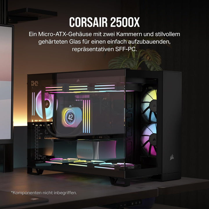 CORSAIR 2500X Small-Tower mATX-Doppelkammer-PC-Gehäuse – Gehärtetes Panoramaglas - Umgekehrte Verbin