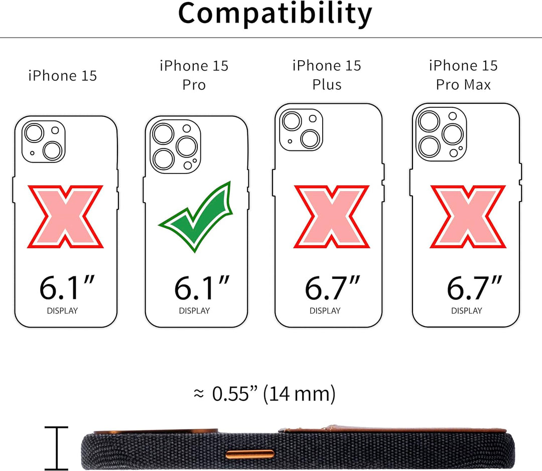 Dockem Stoff Kartenhülle für iPhone 15 Pro mit Integrierter Metallplatte zur Magnetischen Befestigun