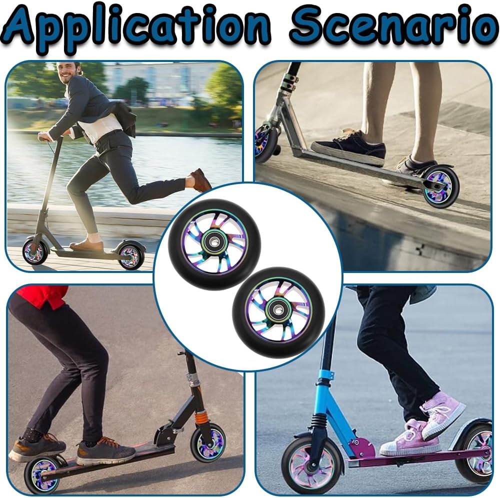 Stunt Scooter Rollen, 2 PCS Ersatzräder für Scooter, 100mm Roller Reifen mit ABEC, Aluminium Roller
