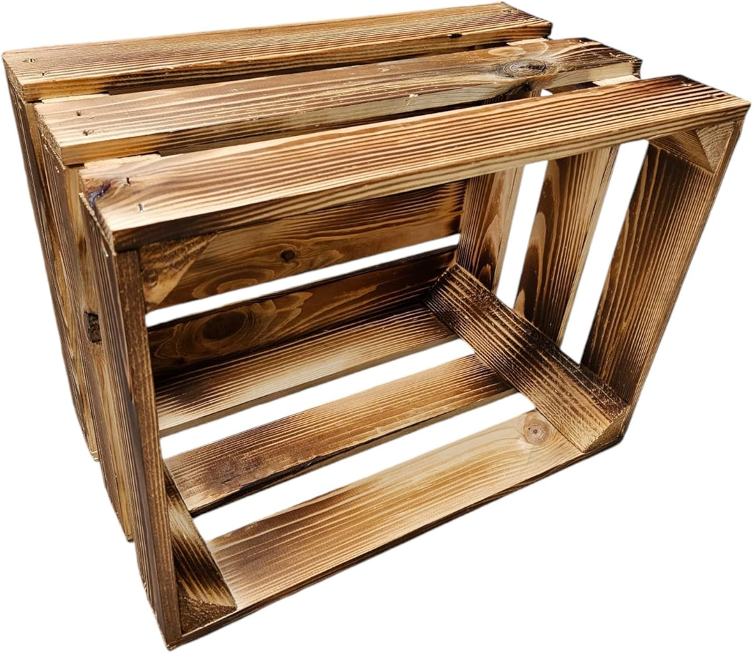 Teramico Weinregal Holzkisten Weinkisten Obstkisten Bar Verschiedene Varianten weiss geflammt 50cm 4