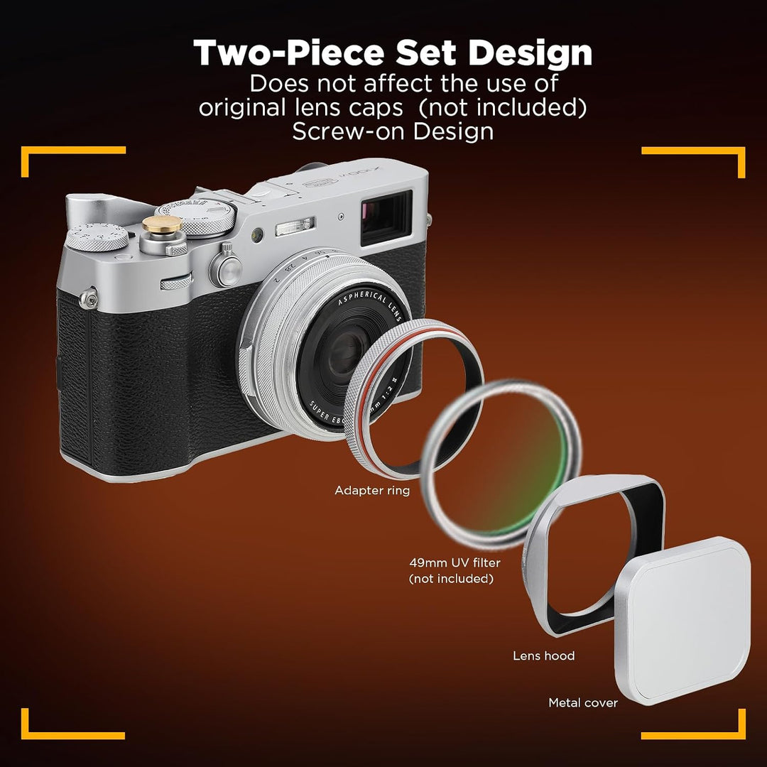 Haoge LH-X200S Gegenlichtblende aus Metall, quadratisch, mit 49 mm Adapterring, Metallkappe für Fuji