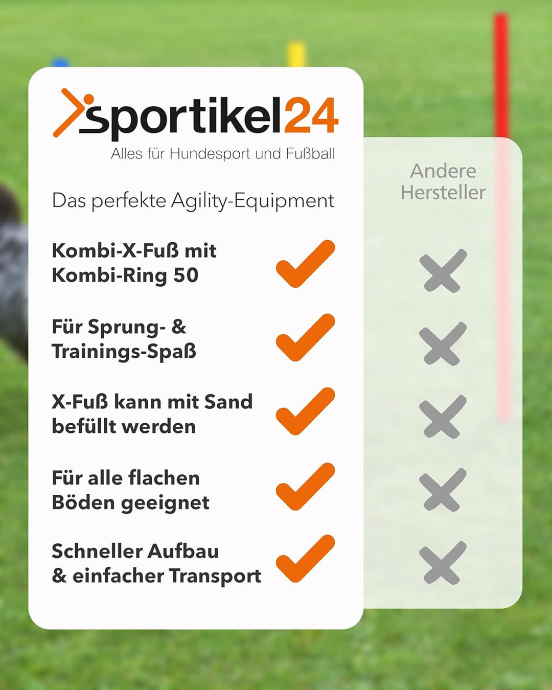 Kombi-X-Standfuss & Kombi-Ring 50 – 4er Set – Multi-Fuss zum Aufbau von Sprung- & Hürden-Parcours –