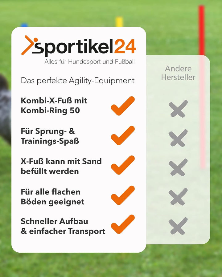 Kombi-X-Standfuss & Kombi-Ring 50 – 4er Set – Multi-Fuss zum Aufbau von Sprung- & Hürden-Parcours –