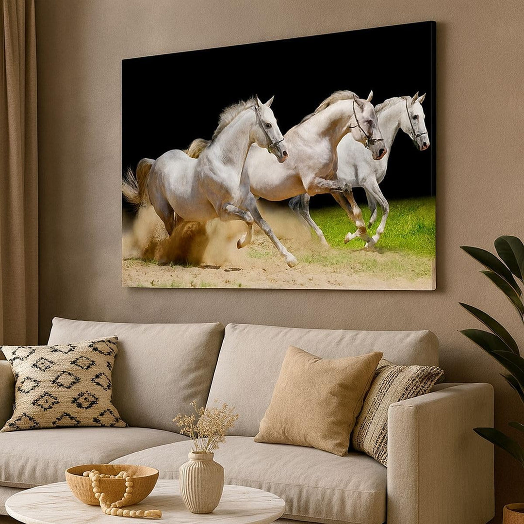 Bilder auf Leinwand Pferde Sand Gras Leinwandbild mit Rahmen 70x50cm Wandbilder Dekoration Wohnzimme