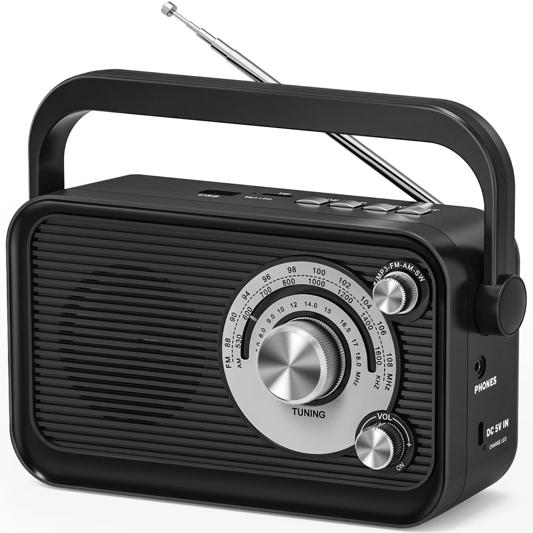 Tragbares Radio, FM/AM/SW Kofferradio, Strom und Batteriebetrieb mit MP3 Funktion, Batterieradio mit