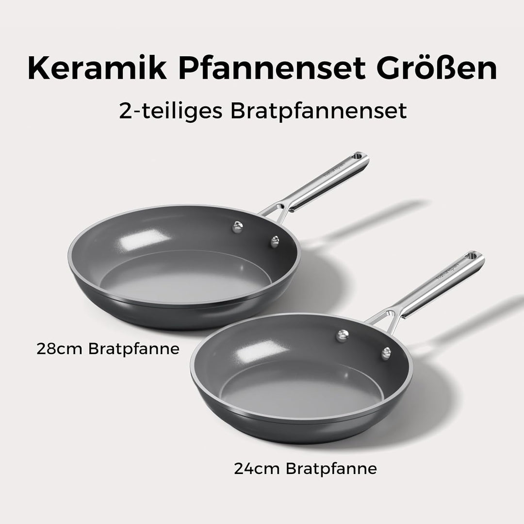 Pfannenset Keramik Induktion (24+28cm), DiamondTitan-Keramikbeschichtung, Antihaft Bratpfanne mit Ed