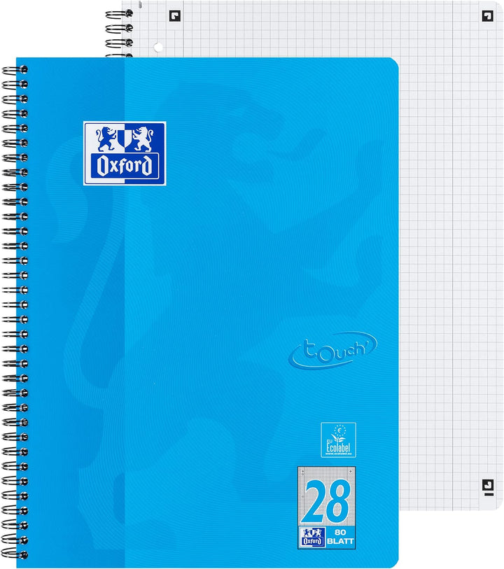 Oxford Touch Collegeblock A4 kariert mit Doppelrand, 80 Blatt, blau, 10 Stück Single, Single
